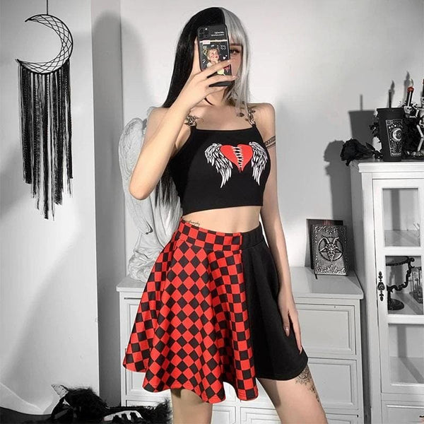 Red & Black Gothic Checkered Skirt