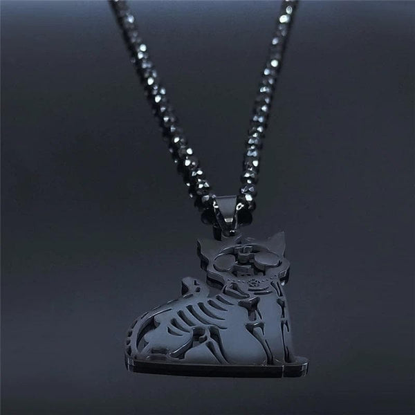 Gothic Cat Skeleton Necklace