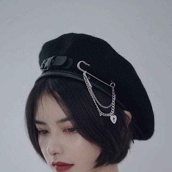 Harlene Leather Buckle Beret Hat