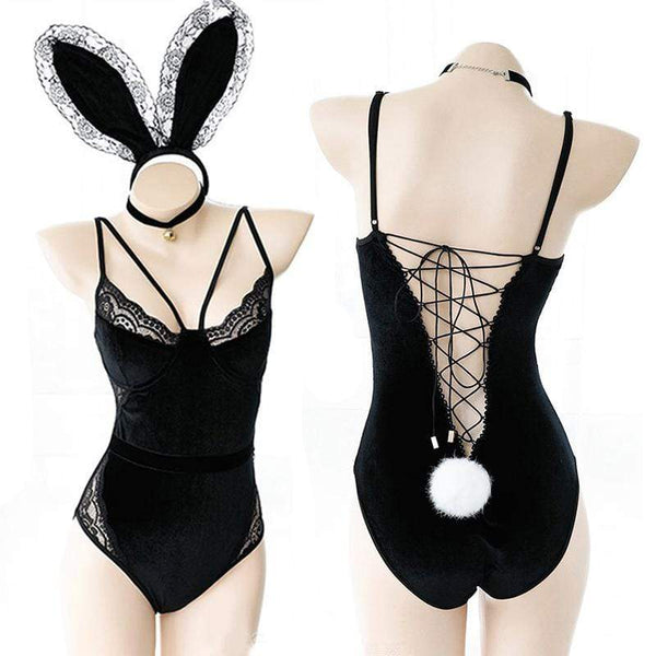 Elegant Stygian Bunny Lingerie