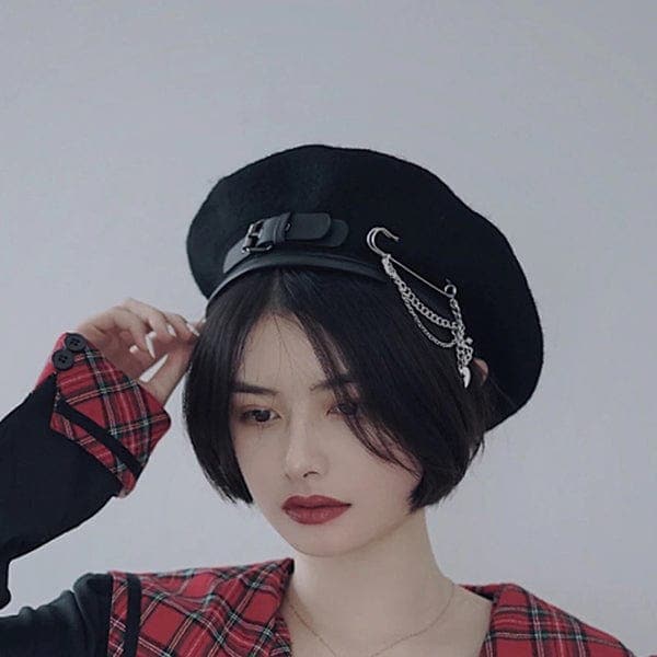 Harlene Leather Buckle Beret Hat