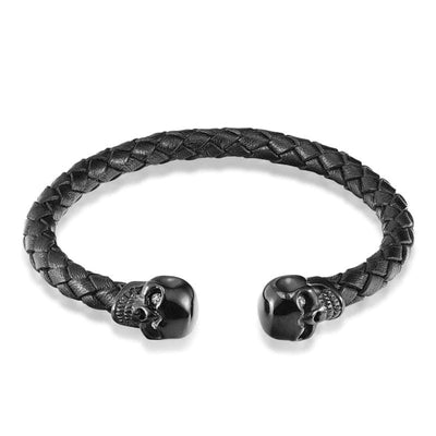 Old Skull Braided Leather Bracelet