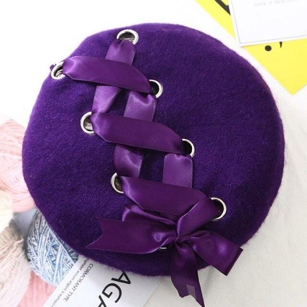 Cute Lace-up Wool Beret