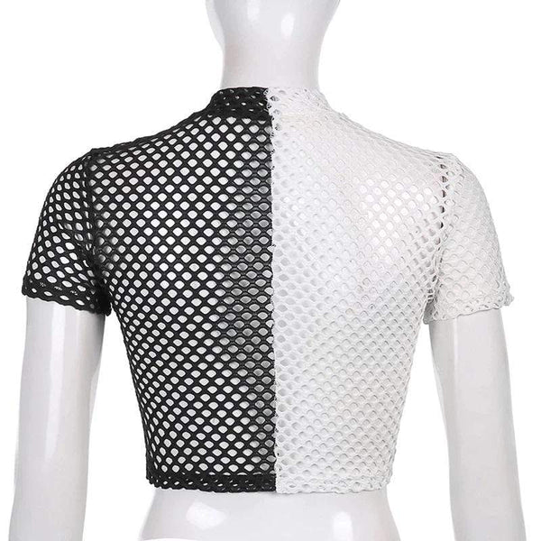 B&W Fishnet Sexy Crop Top