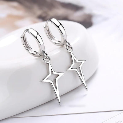 Silver Star Drop Earrings