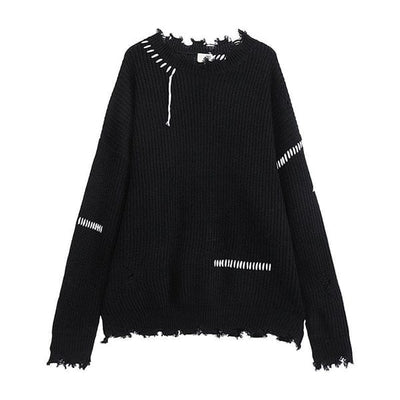 Hailey Black Distressed Knit Sweater