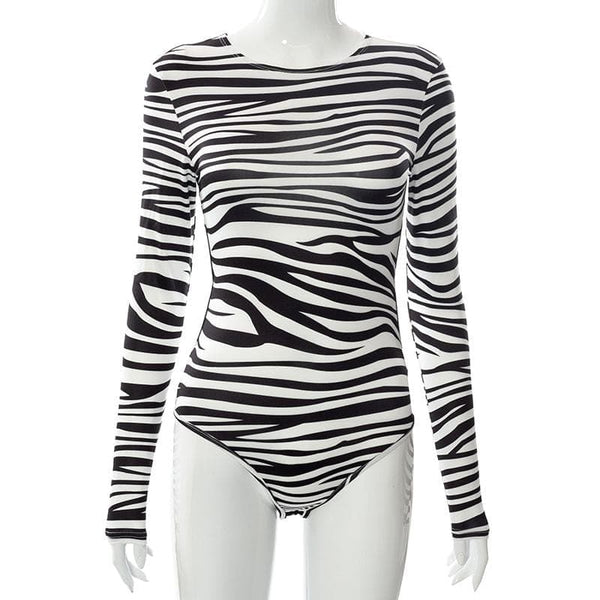 Nude Zebra Backless Bodysuit