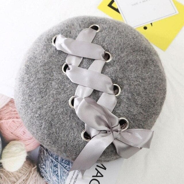 Cute Lace-up Wool Beret