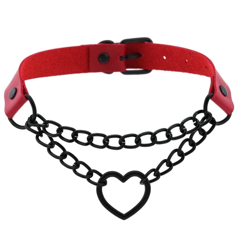 Chained Heart Gothic Leather Choker