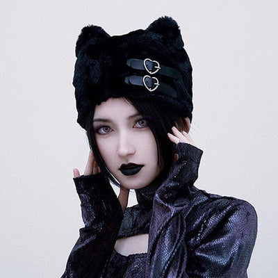 Dark Cat Ear Fluffy Hat