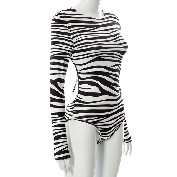 Nude Zebra Backless Bodysuit