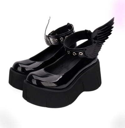 Black Wing Lolita Platform Shoes