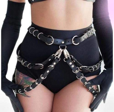 Chaotic Leather Harness Waist Garter - XMAS