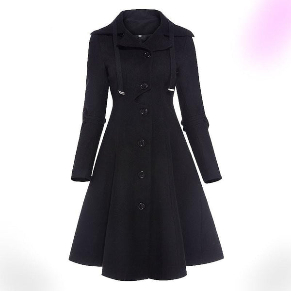 Elegant Single-Breasted Black Gothic Coat