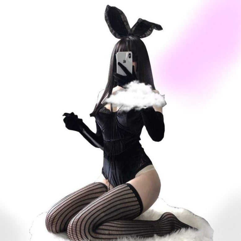 Elegant Stygian Bunny Cosplay Lingerie