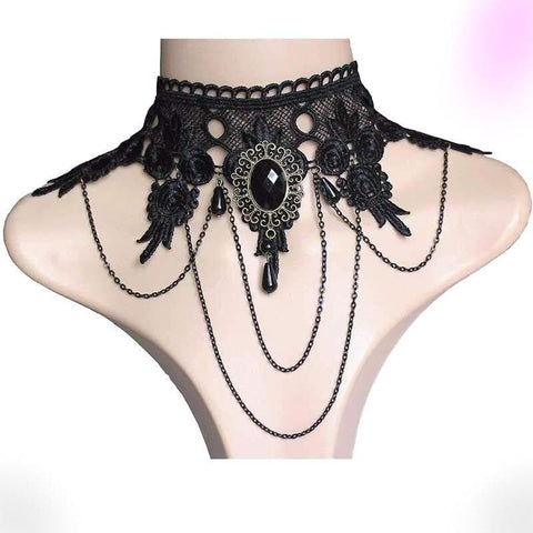 Goth Tassel Lace Necklace