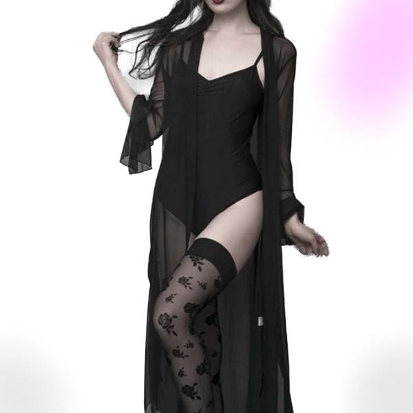Gothic Sheer Black Mesh Robe - Gothic Babe Co