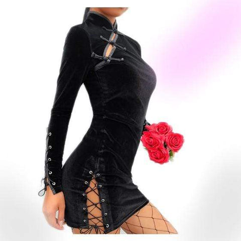 Gothic Buckle Lace Up Velvet Dress