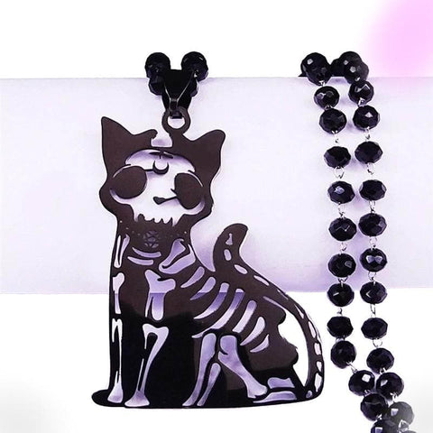 Gothic Cat Skeleton Necklace