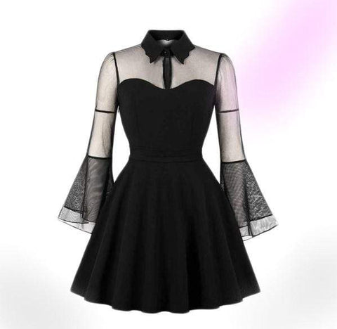 Gothic Flare Sleeve Draped Mini Dress