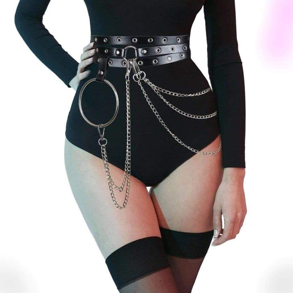 Gothic Leather Harness Waist Belts O Ring Metal