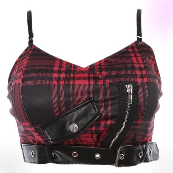 Gothic Plaid Rivet Crop Tank Top