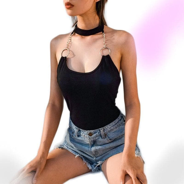 Gothic Sexy Off Shoulder Chain Bodysuit