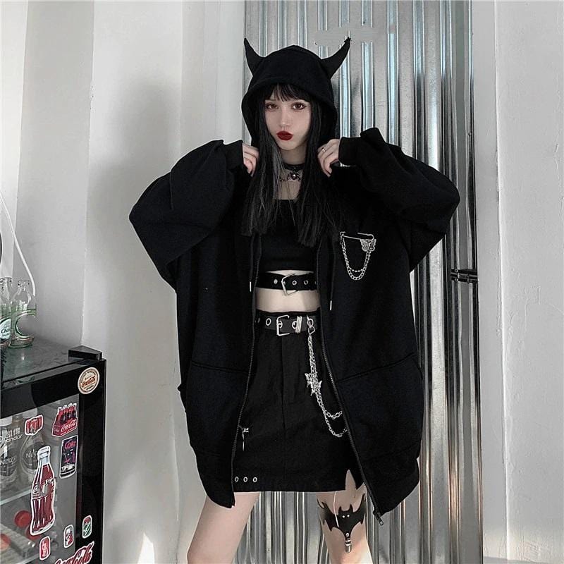 Fuzzy Devil Hoodie - Gothic Babe Co