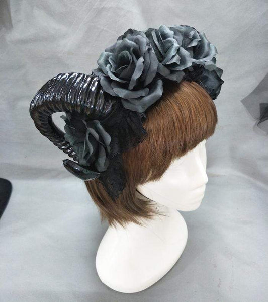 Bold Black Witches Horns Headress (Optional Veil)