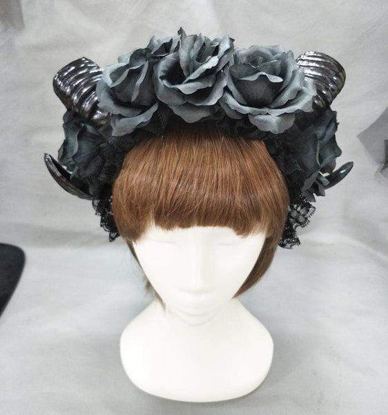 Bold Black Witches Horns Headress (Optional Veil)