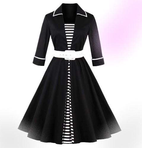 Patchwork Belt Vintage Dress Plus Size