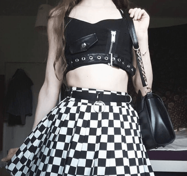 Gothic Plaid Rivet Crop Tank Top