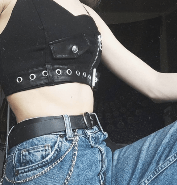 Gothic Plaid Rivet Crop Tank Top