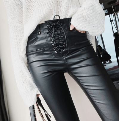 Gothic Leather Lace Pants High Waist