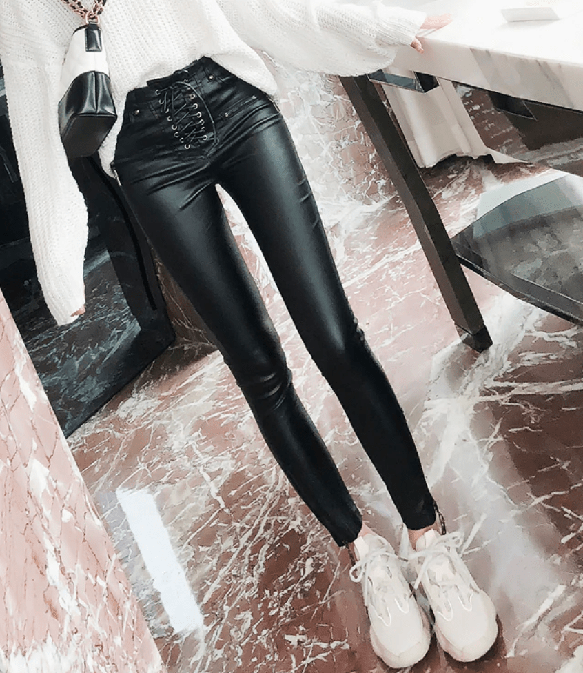 Leather and 2025 lace leggings