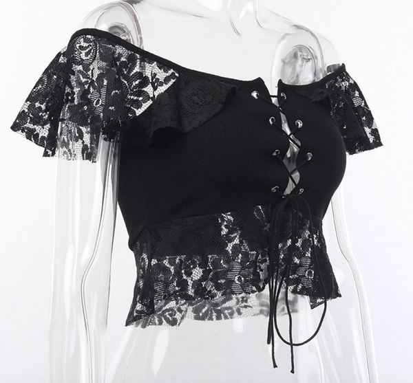 Goth Black Lace Crop Top