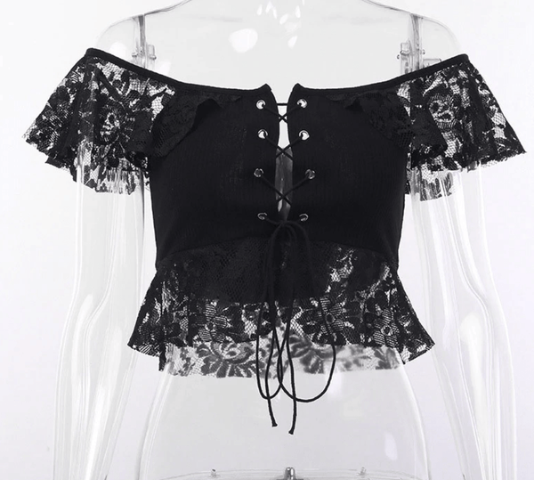 Goth Black Lace Crop Top