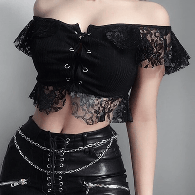 Goth Black Lace Crop Top