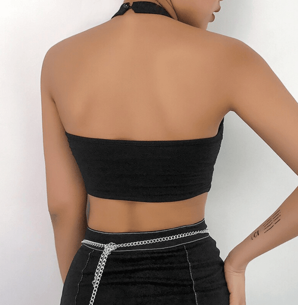 Halter Black Mesh Crop Top