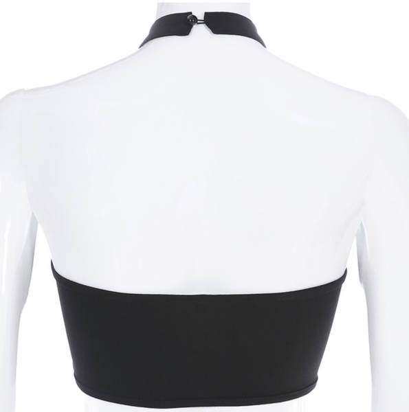 Halter Black Mesh Crop Top