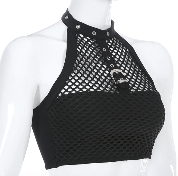 Halter Black Mesh Crop Top