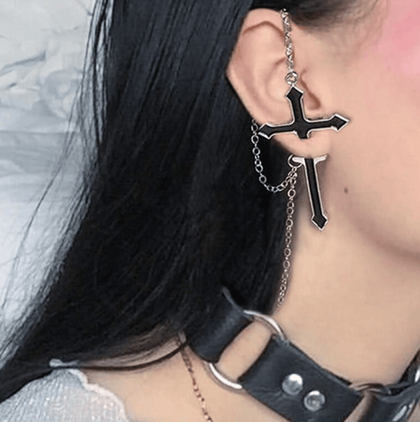 Black Cross Drop Earrings 