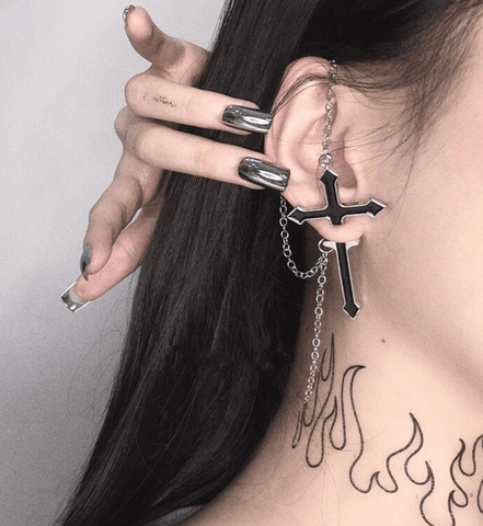 Black Cross Drop Earrings