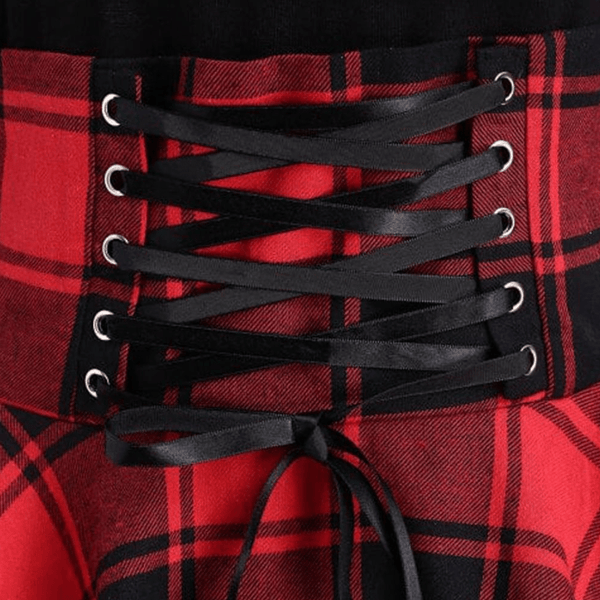 High Waist Plaid Asymmetric Mini Dress
