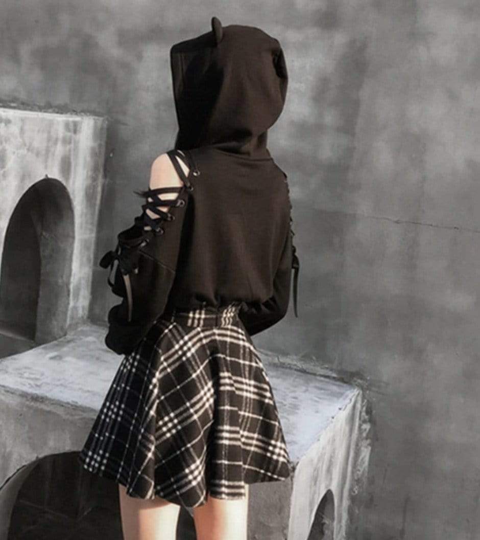 Cat ears lace up short 2025 hoodie