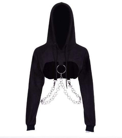 Gothic O-ring and Chain Crop Hoodie