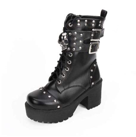 Cramps Gothic Rivet Skull Boots