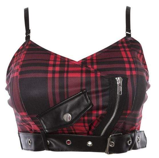 Gothic Plaid Rivet Crop Tank Top