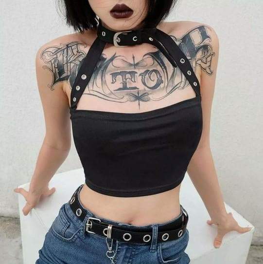 Gothic Choker Halter Crop Top