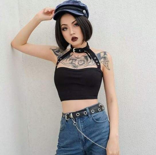 Gothic Choker Halter Crop Top